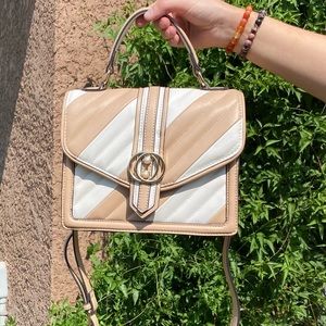 Beige and white handbag